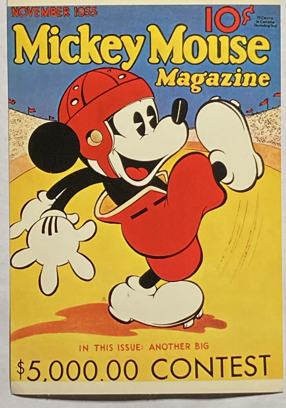 Mickey Mouse Magazine Nov. 1935 Wal Disney Red Baseball Art Postcard P2