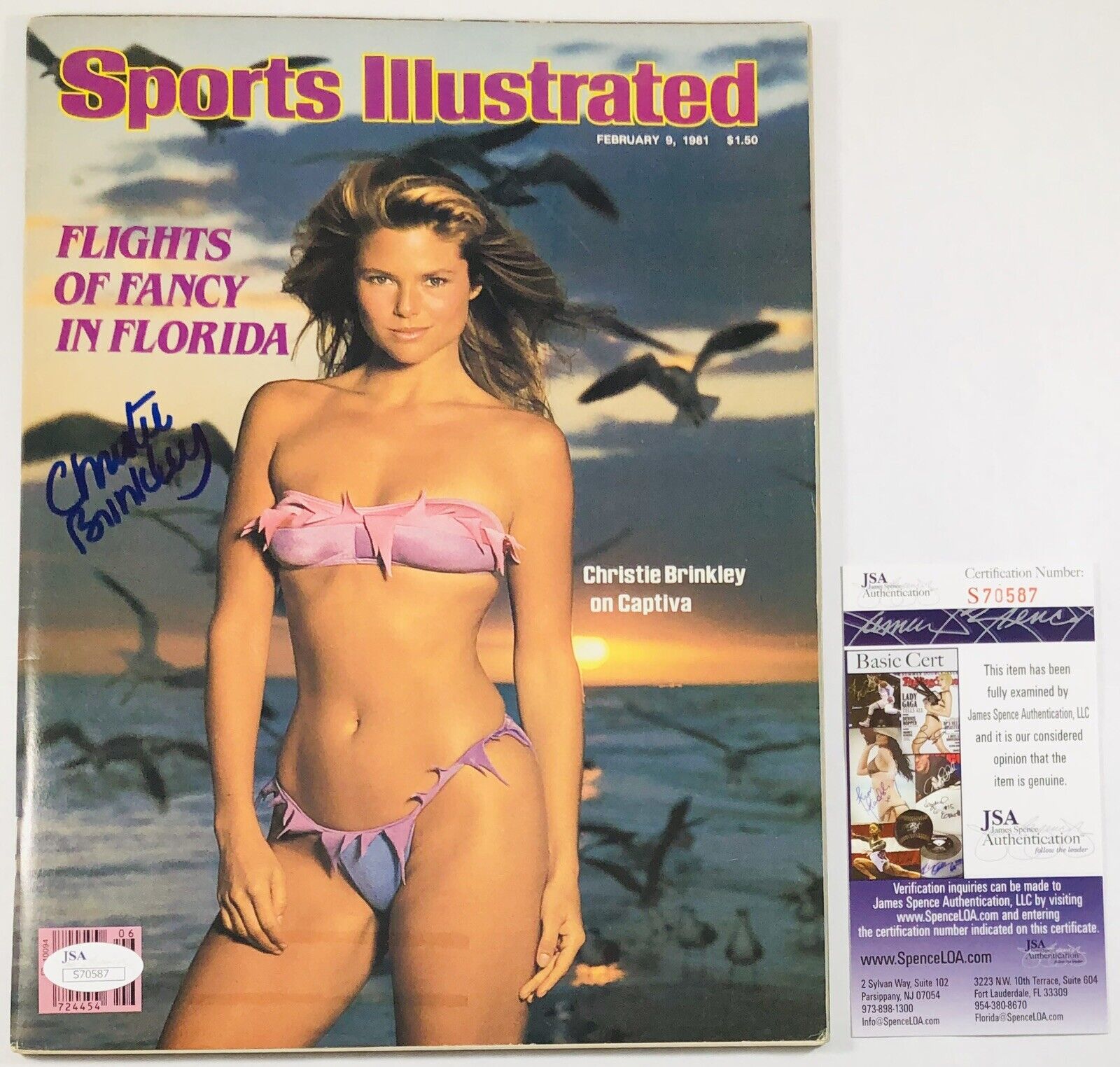 Christie Brinkley Signed Sports Illustrated Magazine February 1981 Issue JSA COA