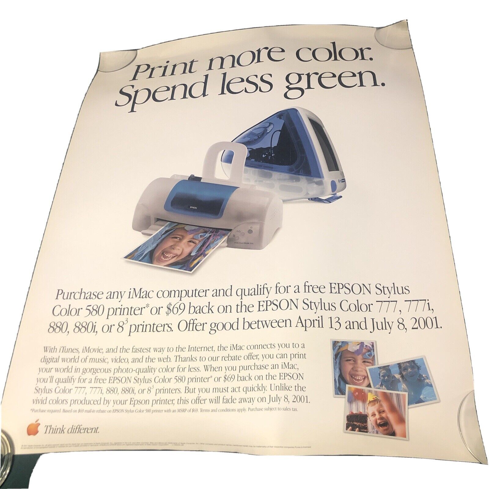 Vintage 2000 Apple Macintosh iMac Epson  28 x 22 Rolled Poster Spend Less Green