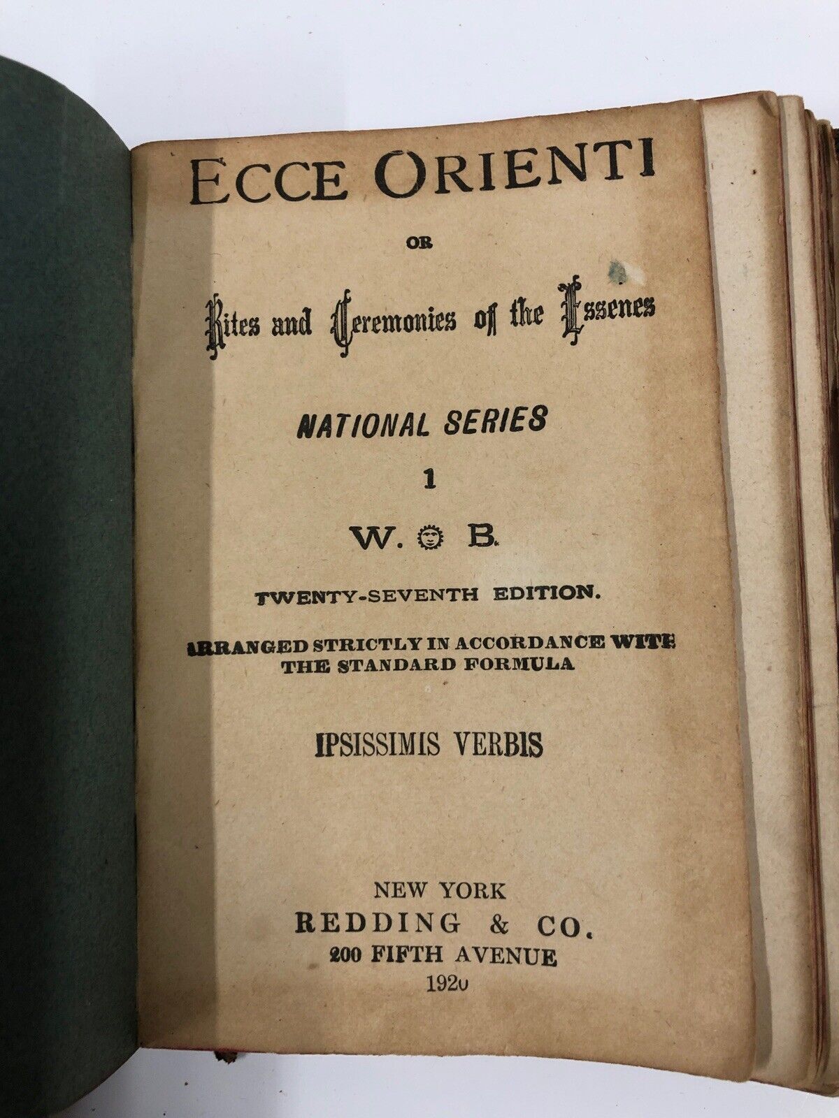 Vintage 1920 Ecce Orienti The Rites & Ceremonies Of The Essenes Rare Book 27 Ed