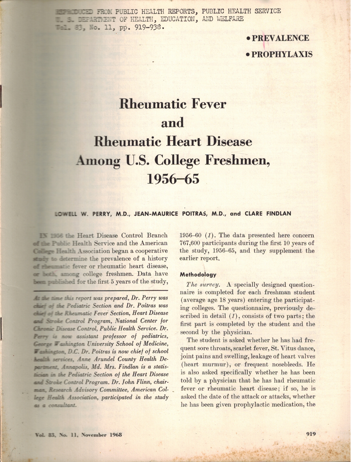 1968 Rheumatic Fever and Heart Disease in US College Freshmen 1956-65 by Perry