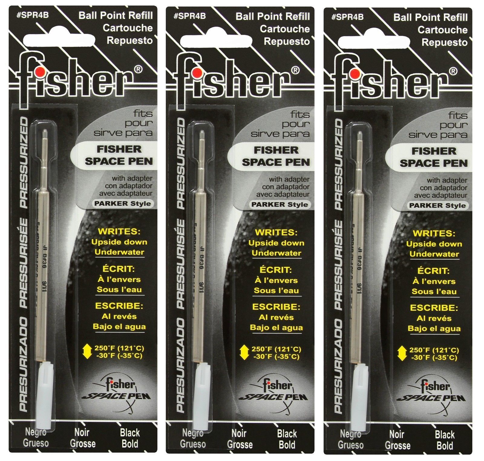 Fisher Space Pen Refills - Pack of 3 Black Bold Point Ballpoint Pen SPR4B