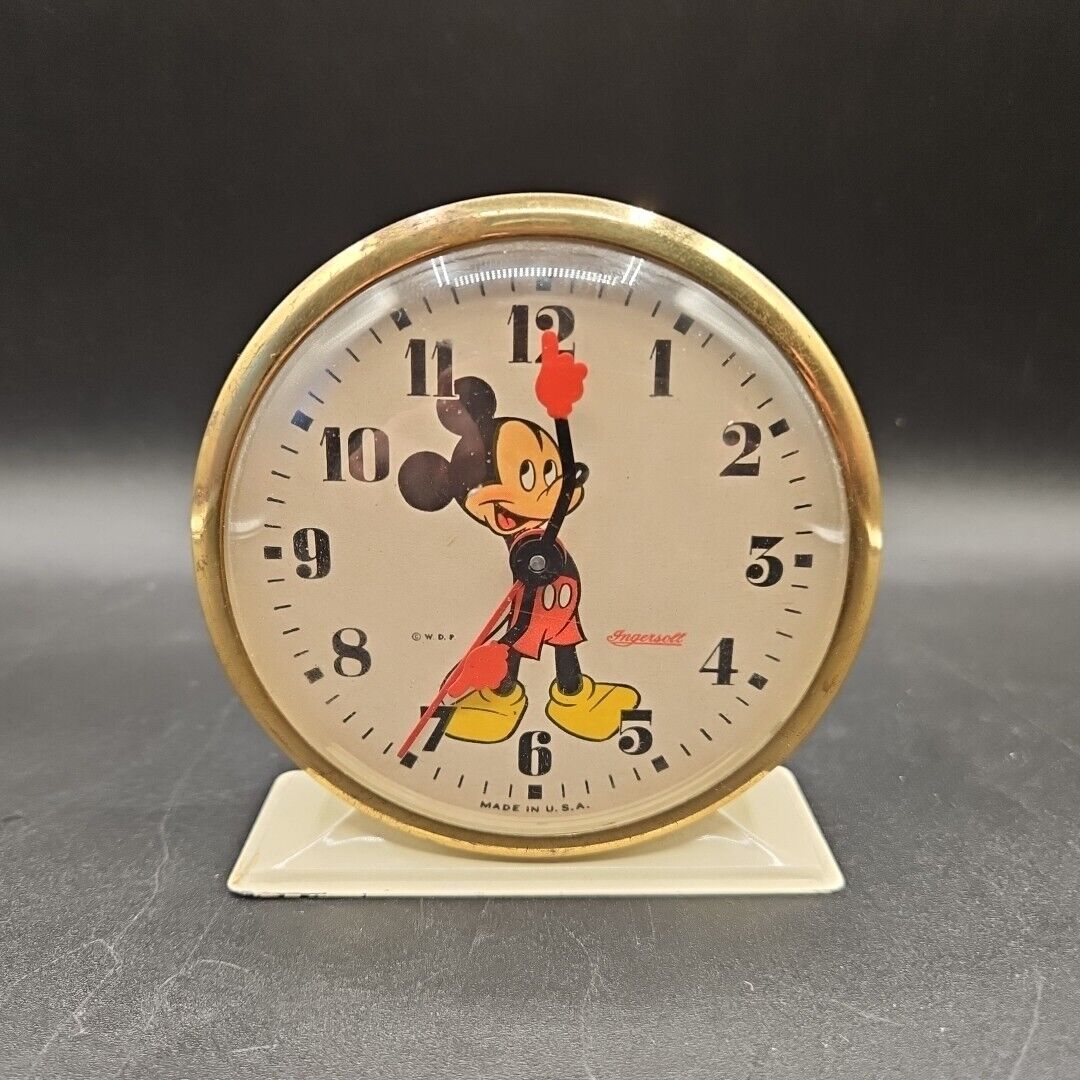 RARE 1949 Walt Disney Mickey Mouse Alarm Clock by INGERSOLL Made In USA WORKING 