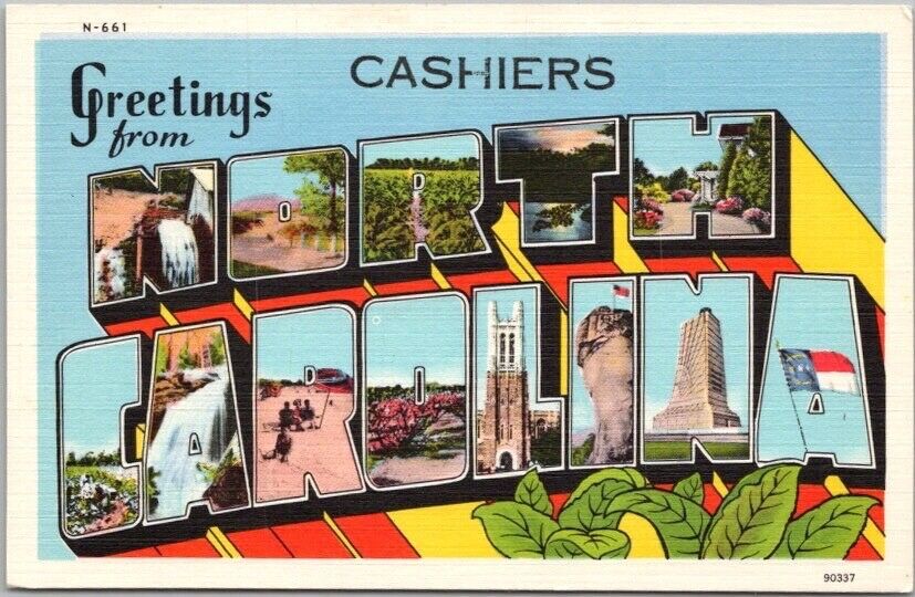 Cashiers, NORTH CAROLINA Large Letter Postcard Asheville Linen c1940s Unused
