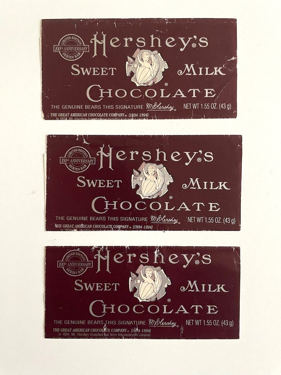 Vtg HERSHEYS 100th Anniversary COCOA BEAN BABY Milk Chocolate Candy Bar Wrappers