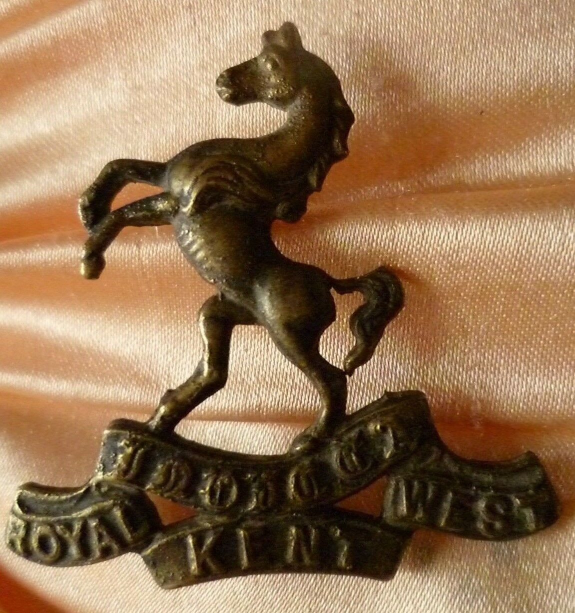Royal West Kent Regiment Cap Badge All BRASS 2 Lugs ANTIQUE Original - RARE