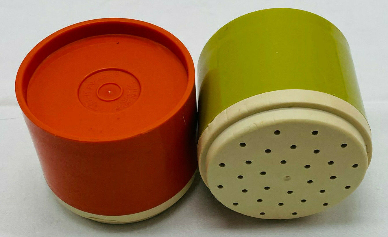 Vintage Tupperware Spice Shakers #1308 Harvest Colors Orange Green Lids Lot of 2