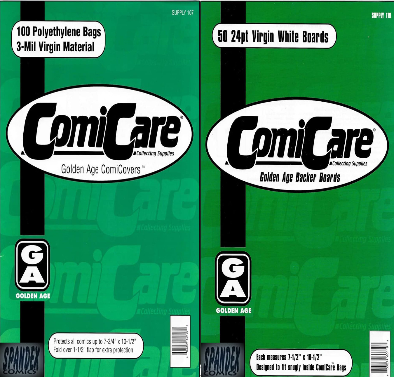 100 Comic Care Golden Age 3Mil Polyethylene Bags and 24 Pt. Comic Backing Boards