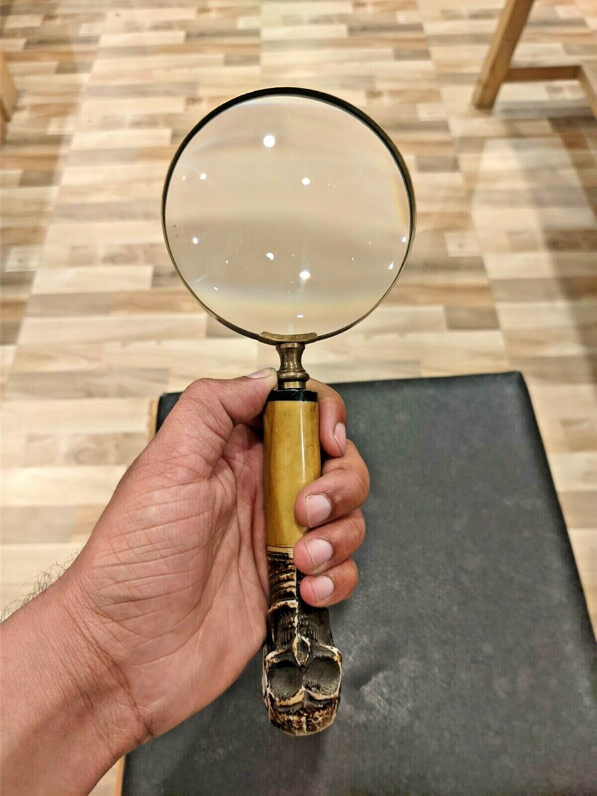 Antique Vintage Style Brass Magnifying Glass Magnifier Skull Handle Home& Office