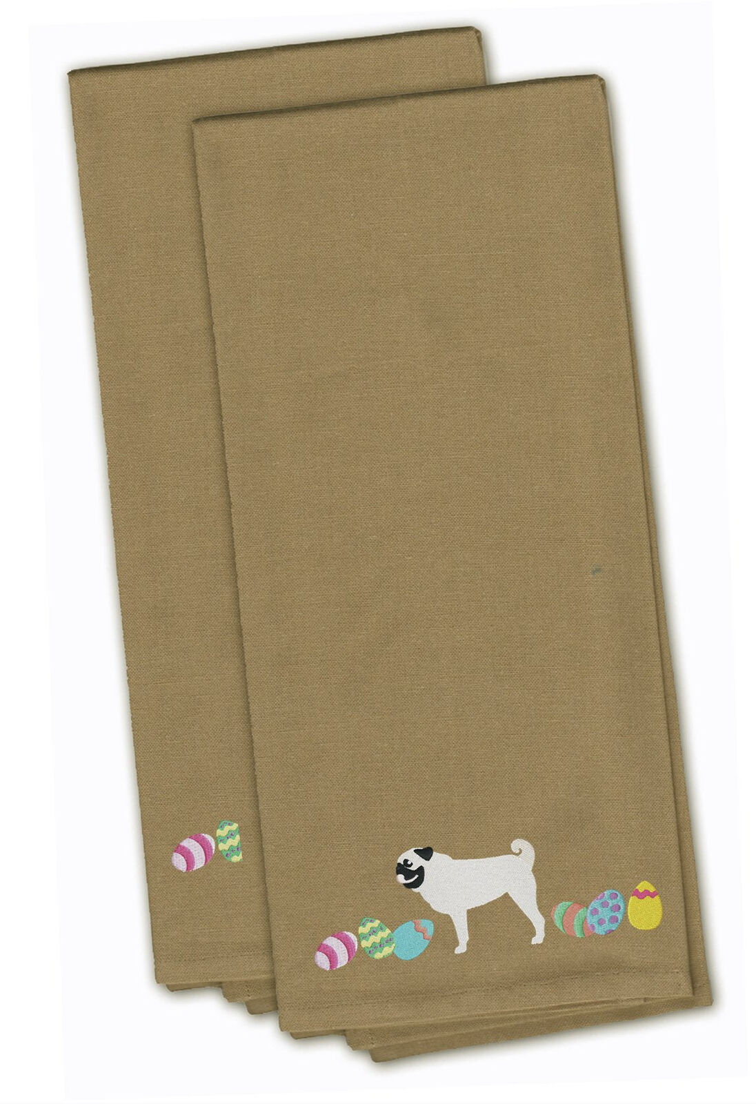 Pug Easter Eggs Tan Embroidered Towel Set of 2 CK1675TNTWE