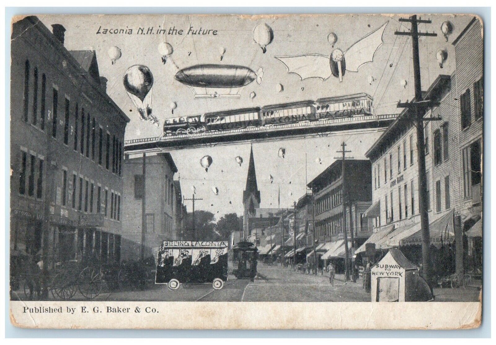 1909 In The Future Laconia New Hampshire NH Fantasy Surreal Antique Postcard