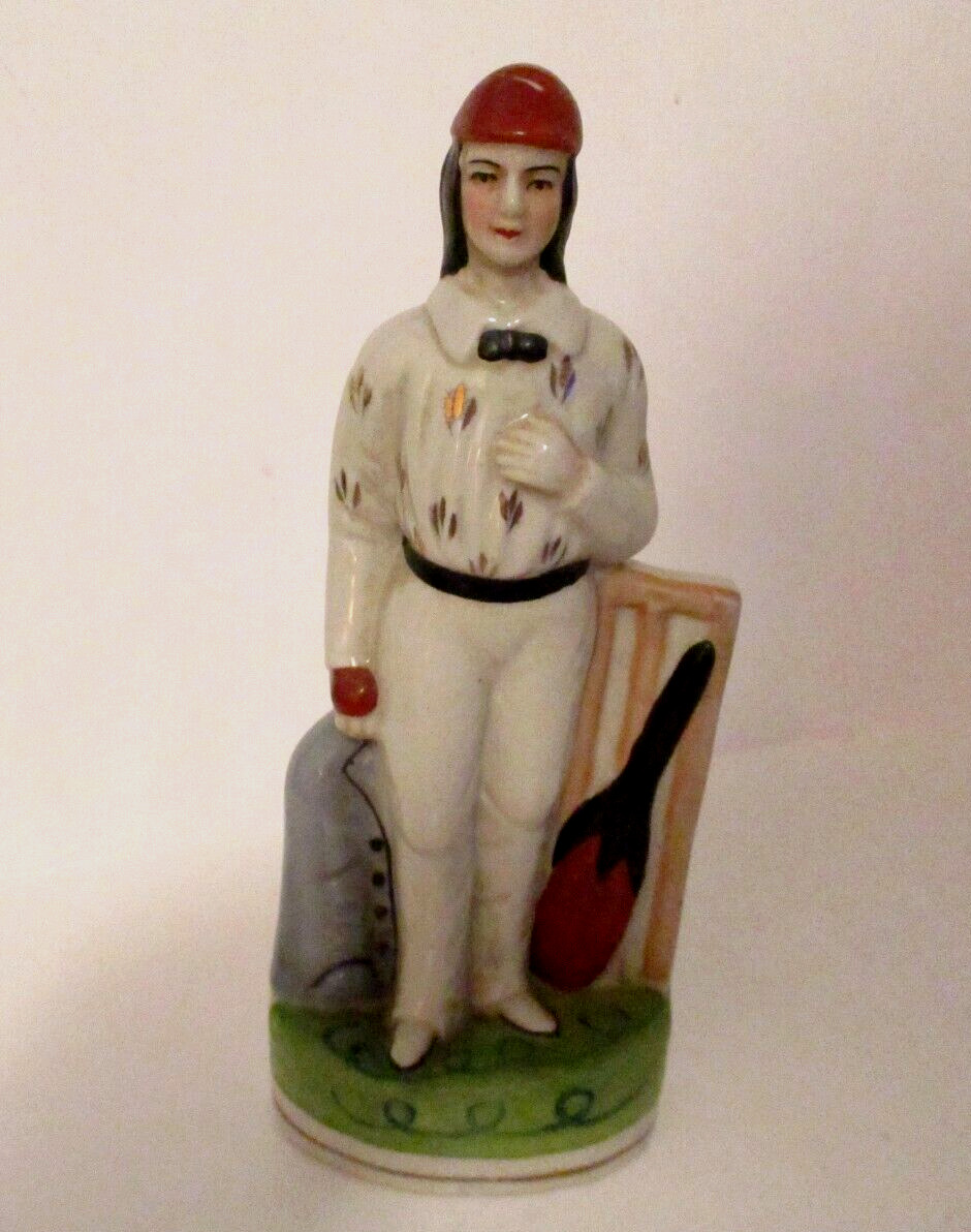 Antique Staffordshire Bowler Cricket Player Flat Back Figurine