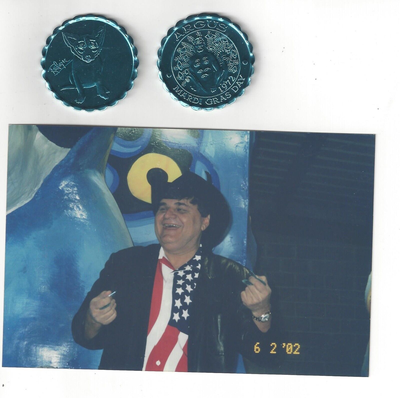 KREWE OF ARGUS RARE GEORGE RODRIQUE BLUE DOG ALUMINUM 2002 DOUBLOON FIRST YEAR