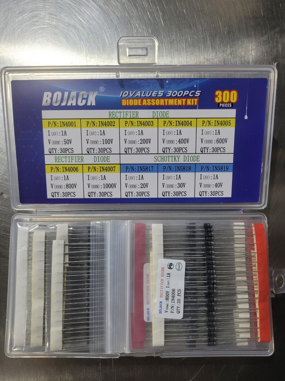 BOJACK 10 Values 300 pcs Rectifier Diodes IN4001-4002-4003-4004-4005 plus more