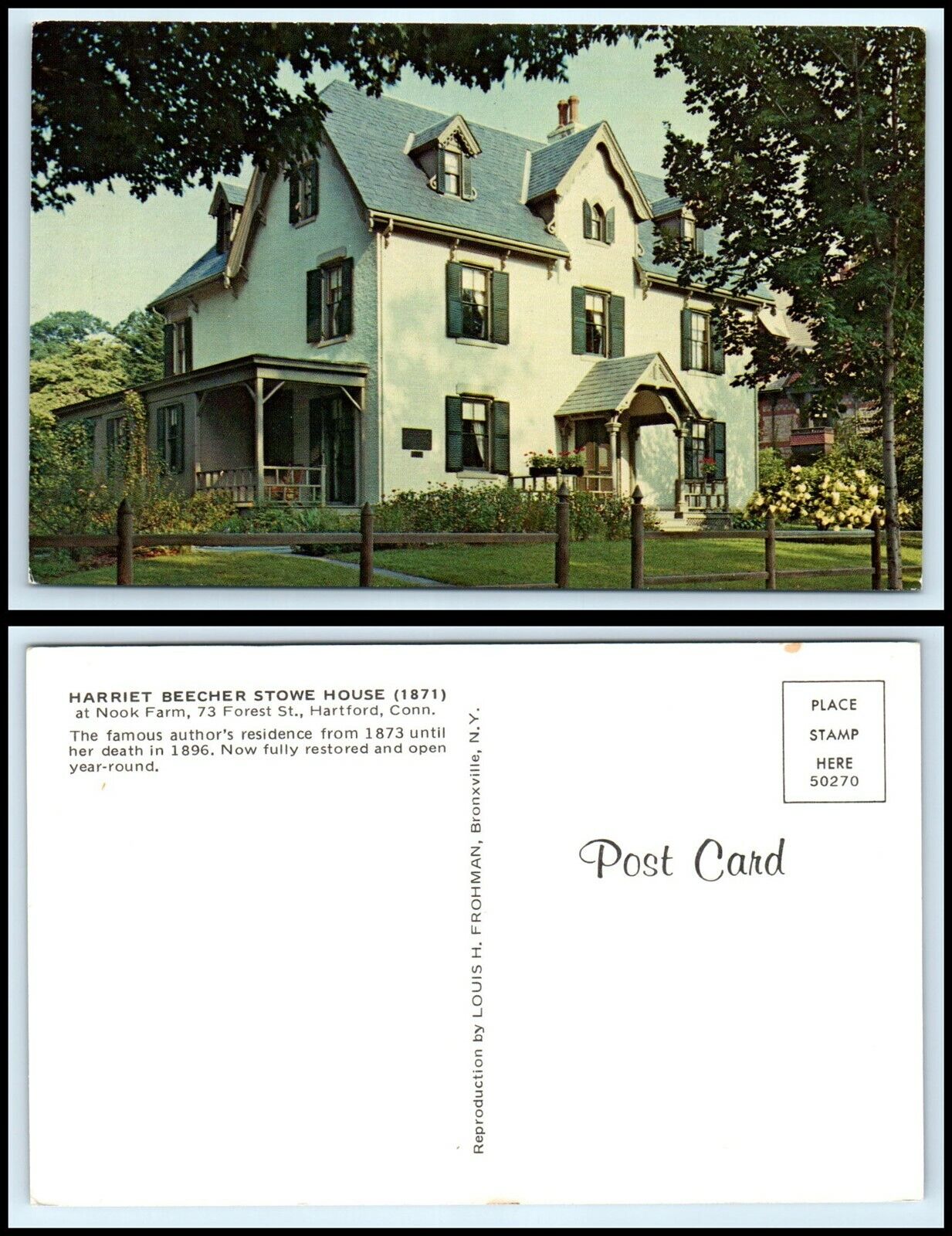CONNECTICUT Postcard - Hartford, Harriet Beecher Stowe House G22