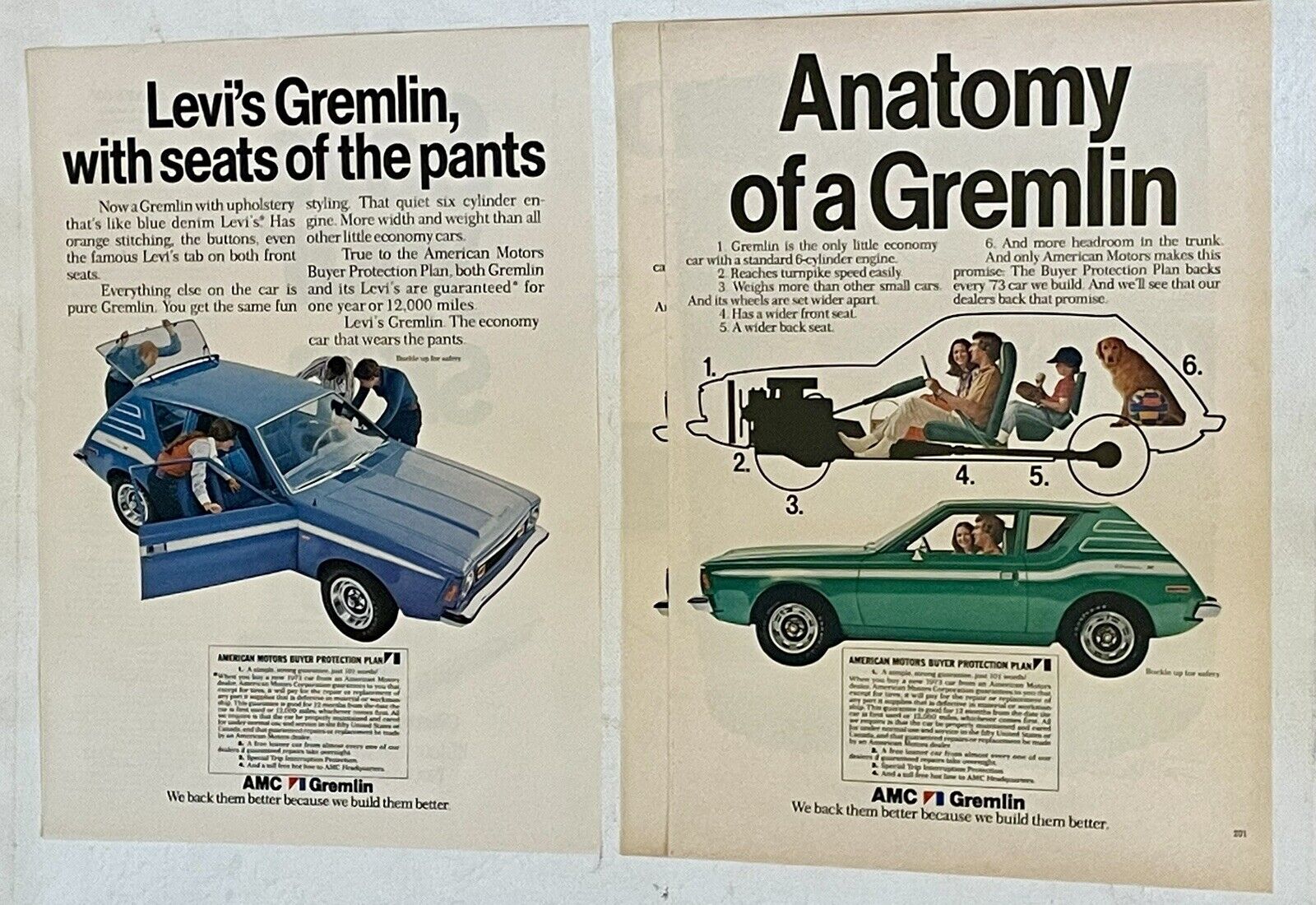 1973 Gremlin AMC Levi’s Anatomy Of Vintage Magazine Ad Lot Of 3