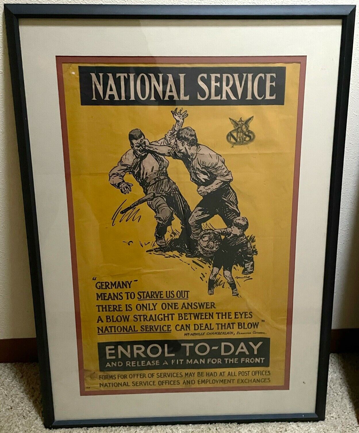 WW1 WWI 1917 NATIONAL SERVICE GERMANY MEANS TO STARVE US OUT Poster Framed