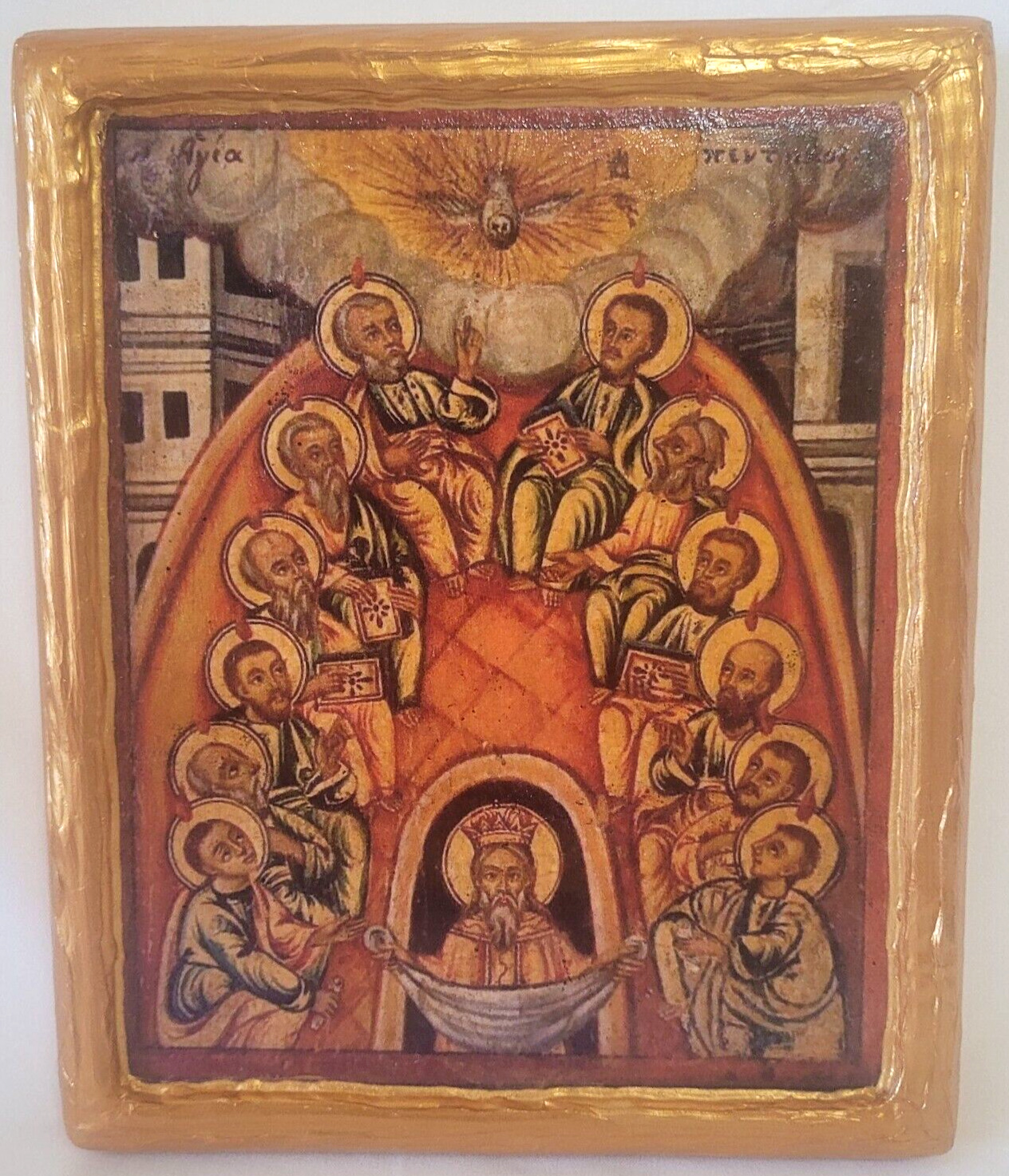 Pentecost Descent of The Holy Spirit Byzantine Greek Orthodox Icon on Wood 152pt