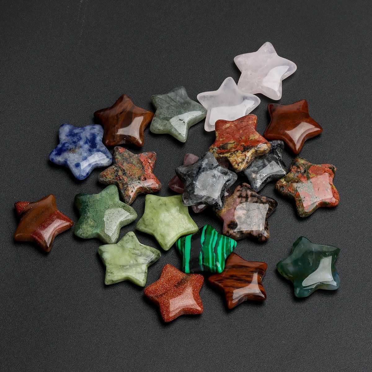 10-30pc Natural Stone Reiki Healing Crystal Star Heart Home Decorate Mixed color