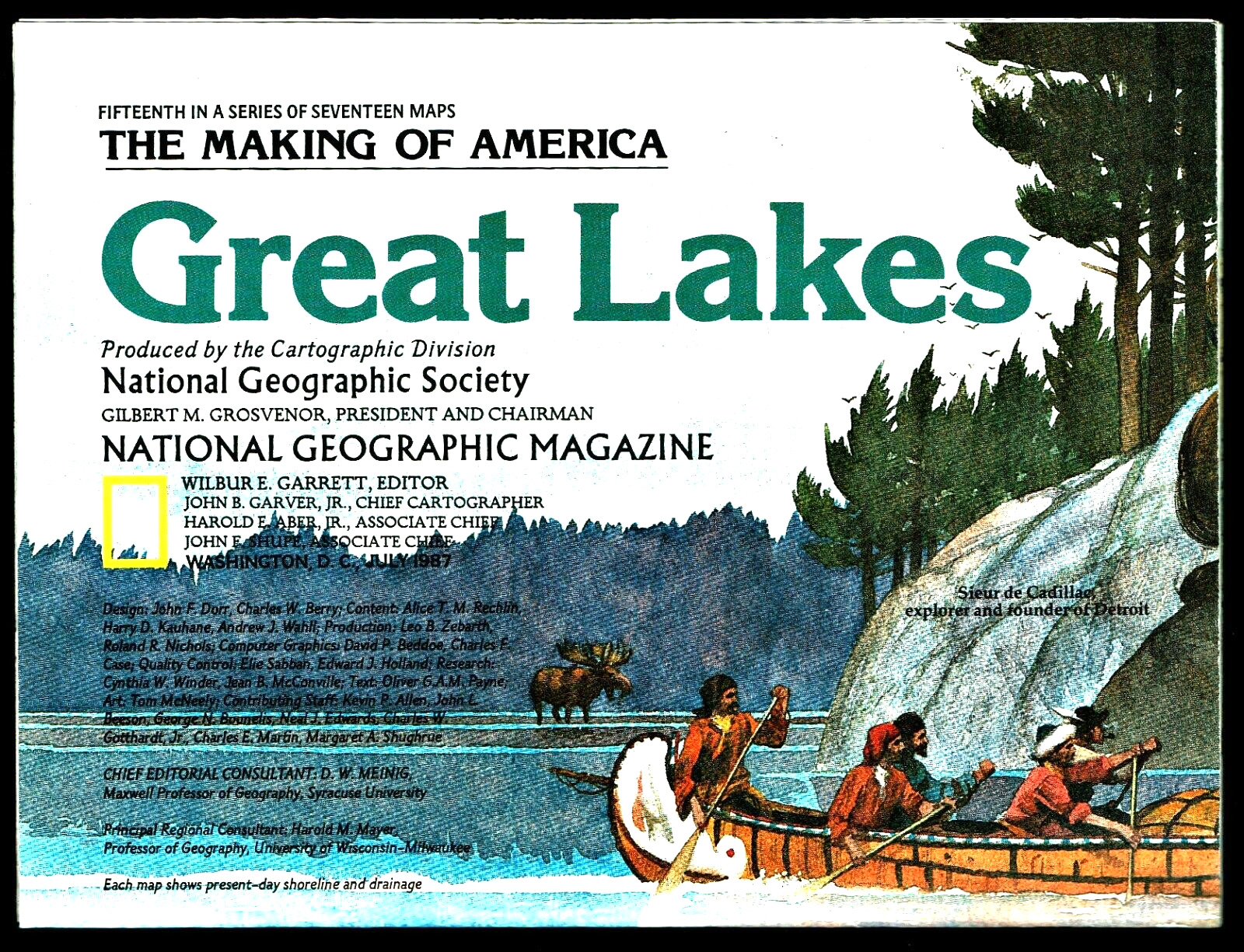 ⫸ 1987-7 July GREAT LAKES area, Making of America National Geographic Map - A3