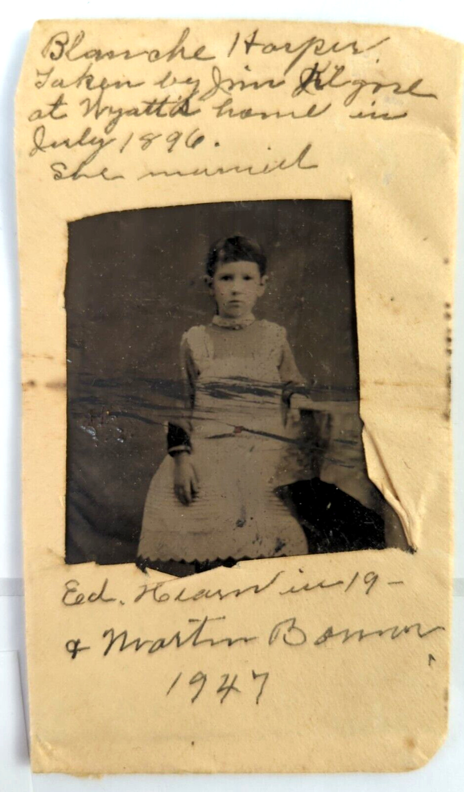 Antique Tintype Photograph, 1896 Young Girl 2x3