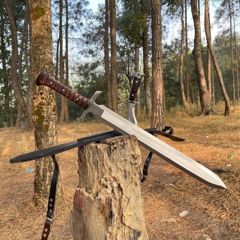 Custom Handmade Carbon Steel Blade Celtic Leaf Sword | Hunting Sword Camping