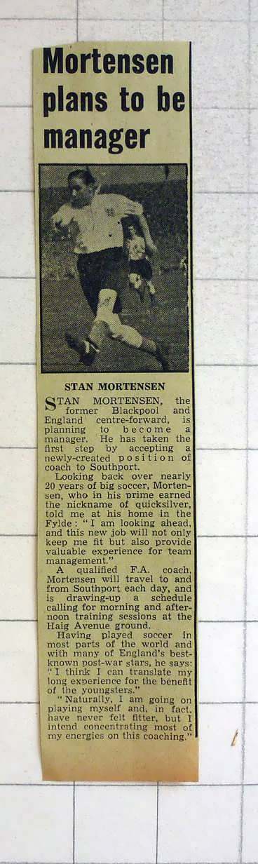 1957 Stan Mortensen Former Blackpool Centre Forward Plans To Be Manager