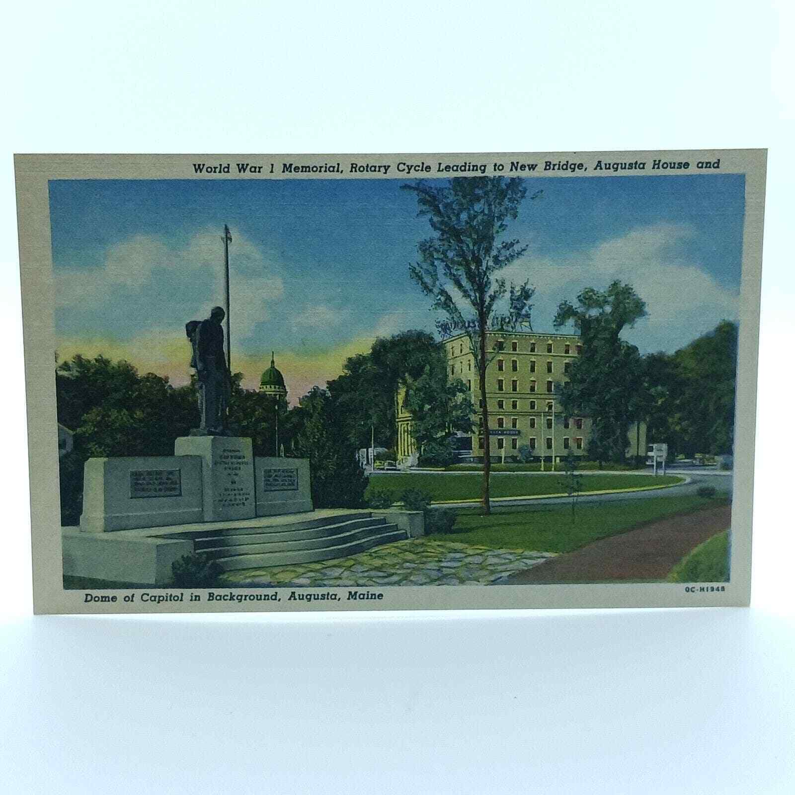 Postcard Dr Jim Stamps World War 1 Memorial Augusta Maine Linen Curt Teich