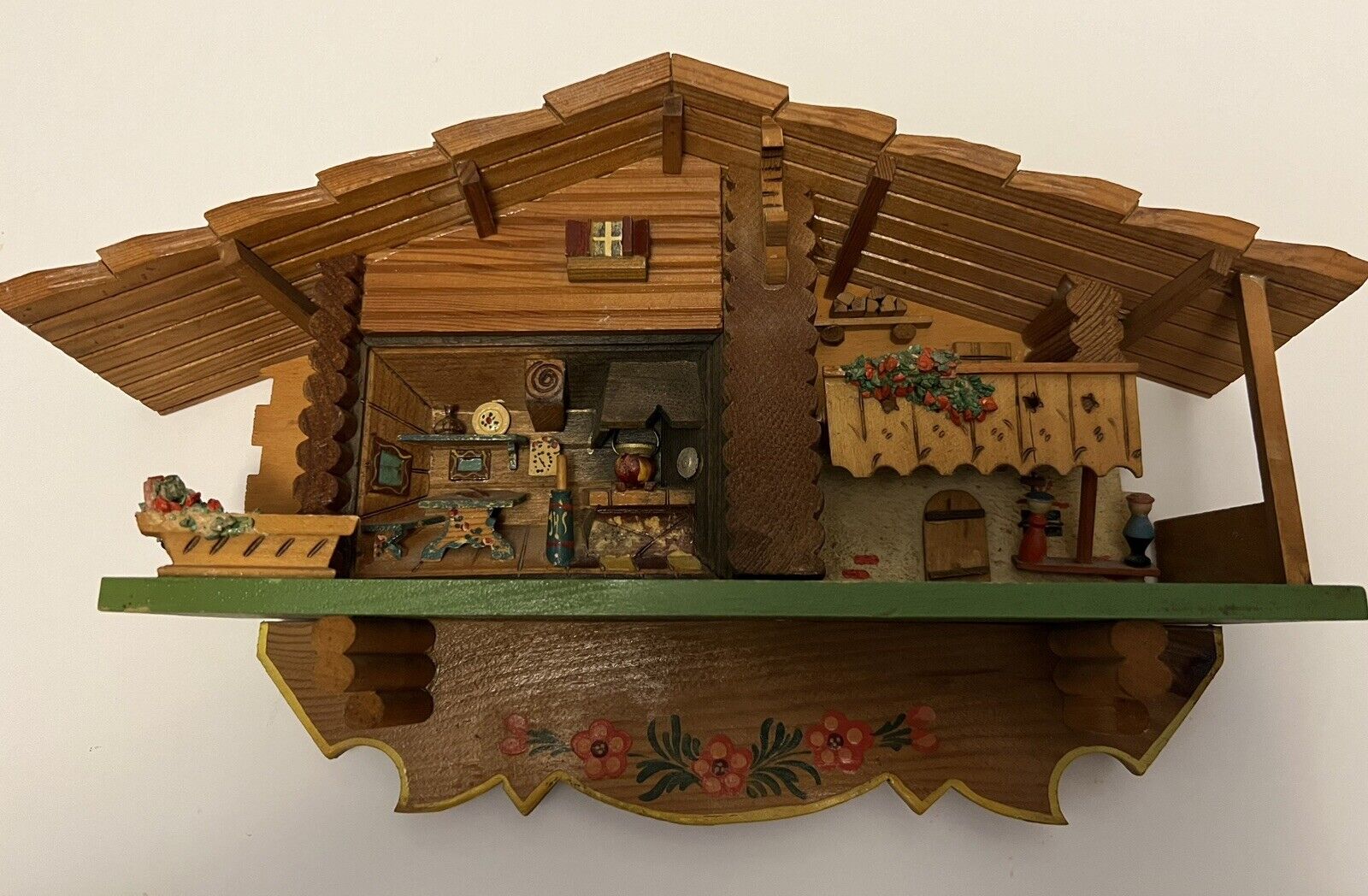Vintage 3D Cabin DIORAMA Wooden Shadow Box Picture Folk Art German Italian