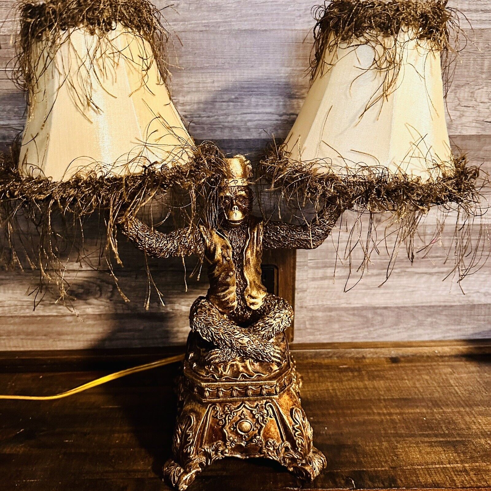 Vintage Bell Boy Monkey Lamp Gold Resin Unique Rare 