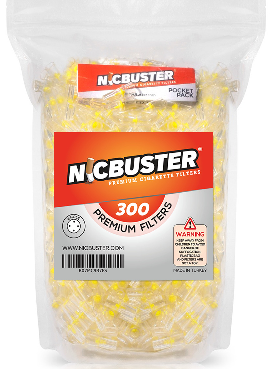 NICBUSTER 4 Hole Disposable Cigarette Filters - Bulk Economy Pack (300 Filters)