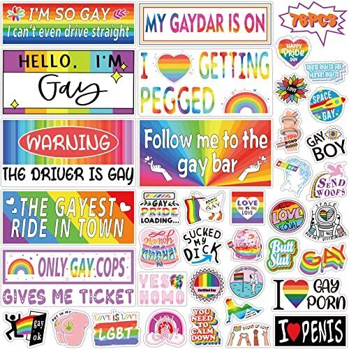 76PCS Original Funny Gay Prank Bumper Stickers, Funny LGBT Gay Stickers for Cars
