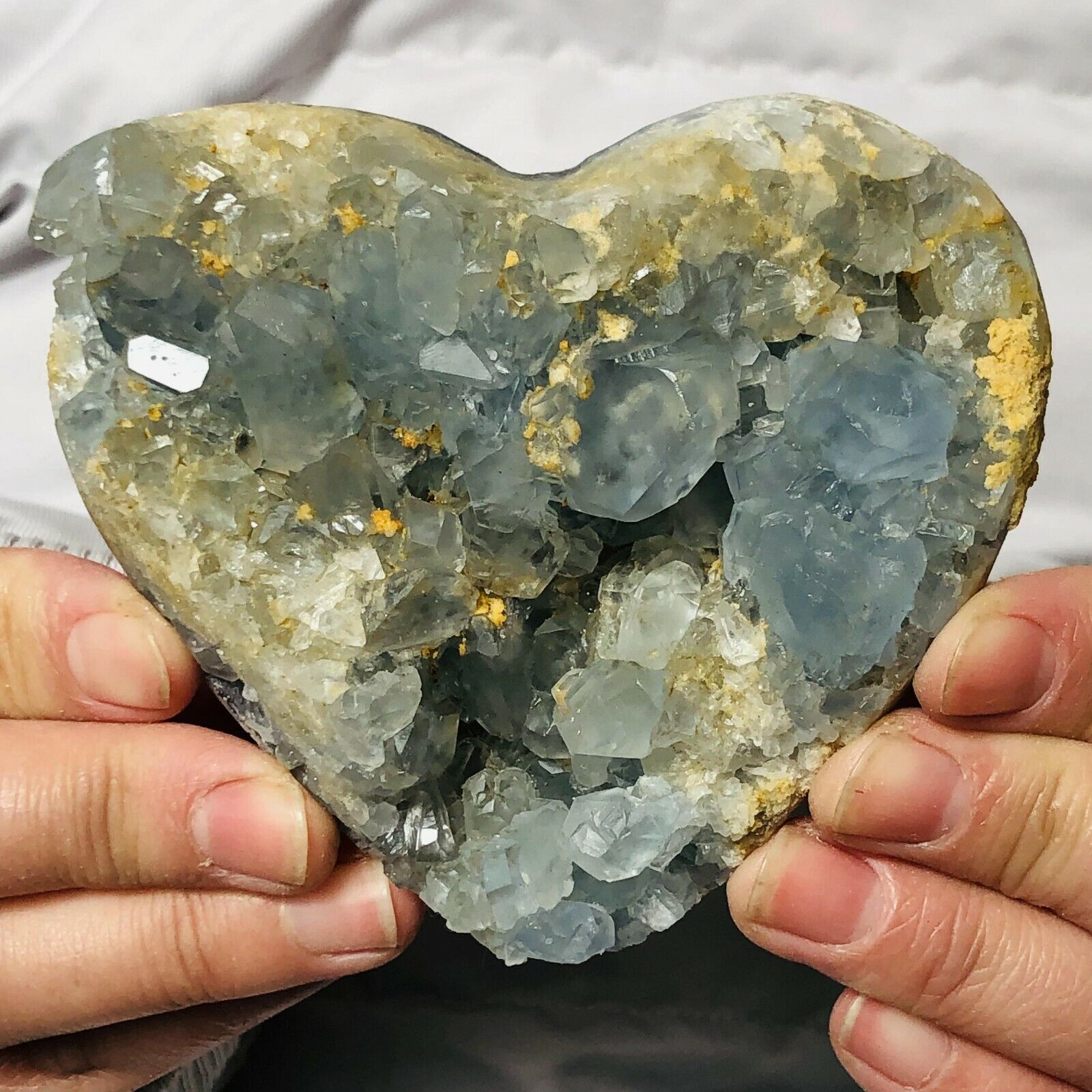 775g Natural Blue Celestite Quartz Crystal Heart Shape Geodes Rough Specimen
