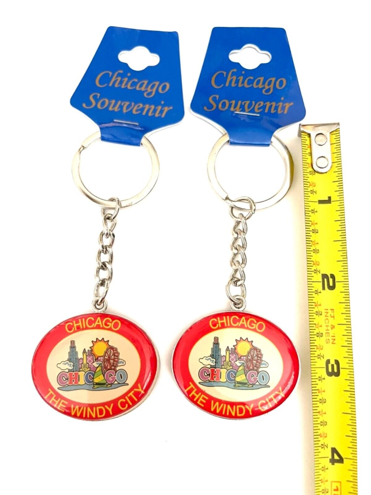 Chicago \'The Windy City\' Souvenir Keychain Set of 2 - Oval Shape Double Sided 