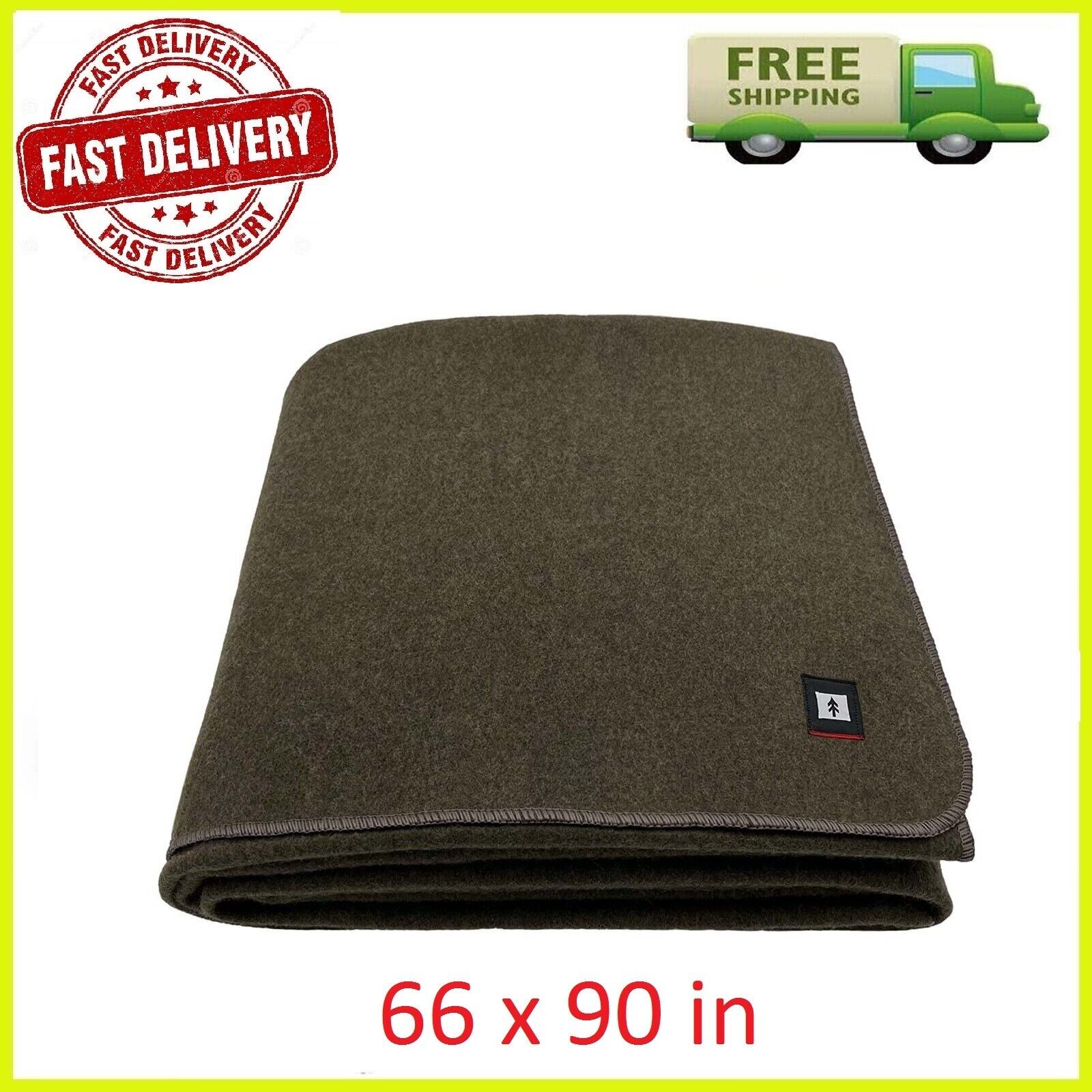EKTOS 100% Wool Blanket, Olive Green, Warm& Heavy 5 lbs, Large Washable 66\