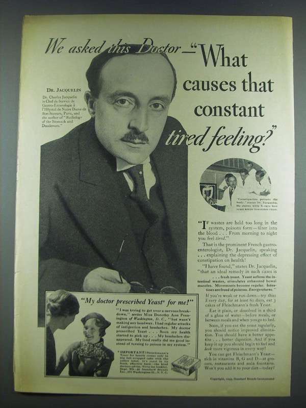 1933 Fleischmann's Yeast Ad - We Asked This Doctor