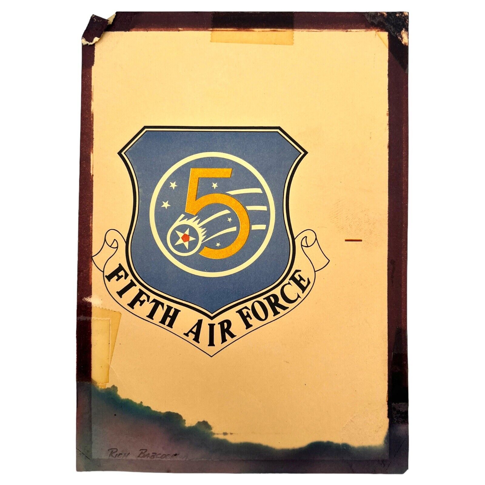 VTG 1970s USAF Fifth Air Force Emblem on Cardstock \