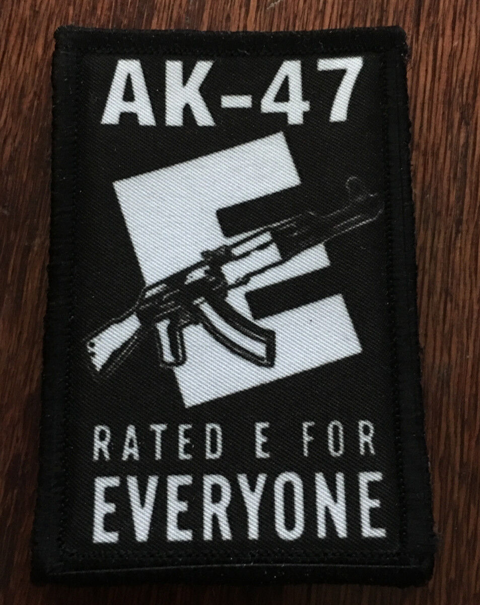 AK47 Rated E For Everyone Morale Patch Tactical Military Army Hook Flag USA