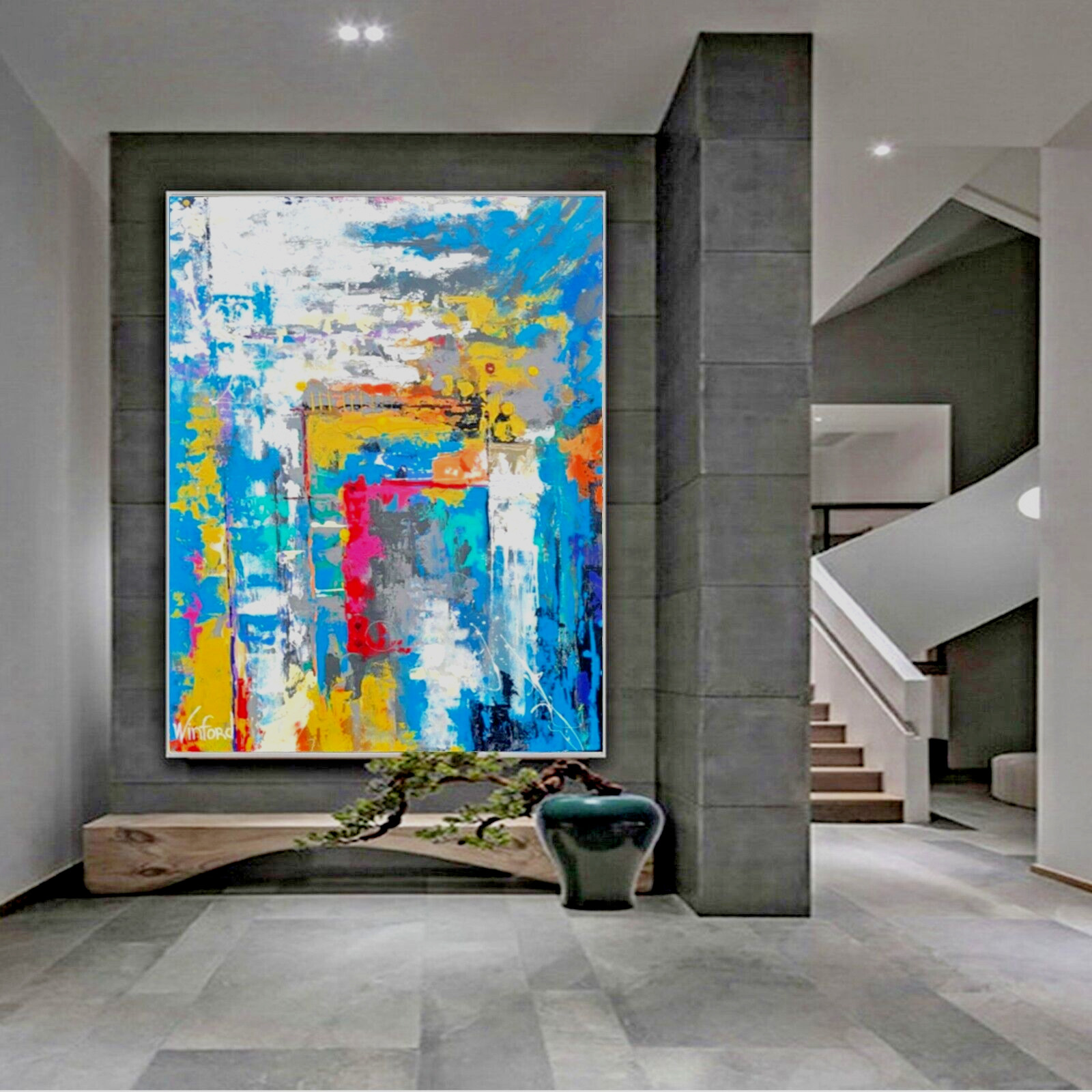 Sale Abstract Caribbean Colors HANDMADE 60H X 48W Painting Winford 2,495 Now 995