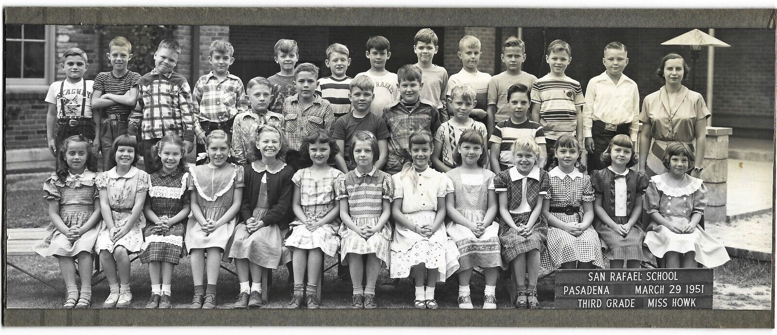 Vintage Old 1951 Class Photo Girls & Boys SAN RAFAEL School Pasadena California 