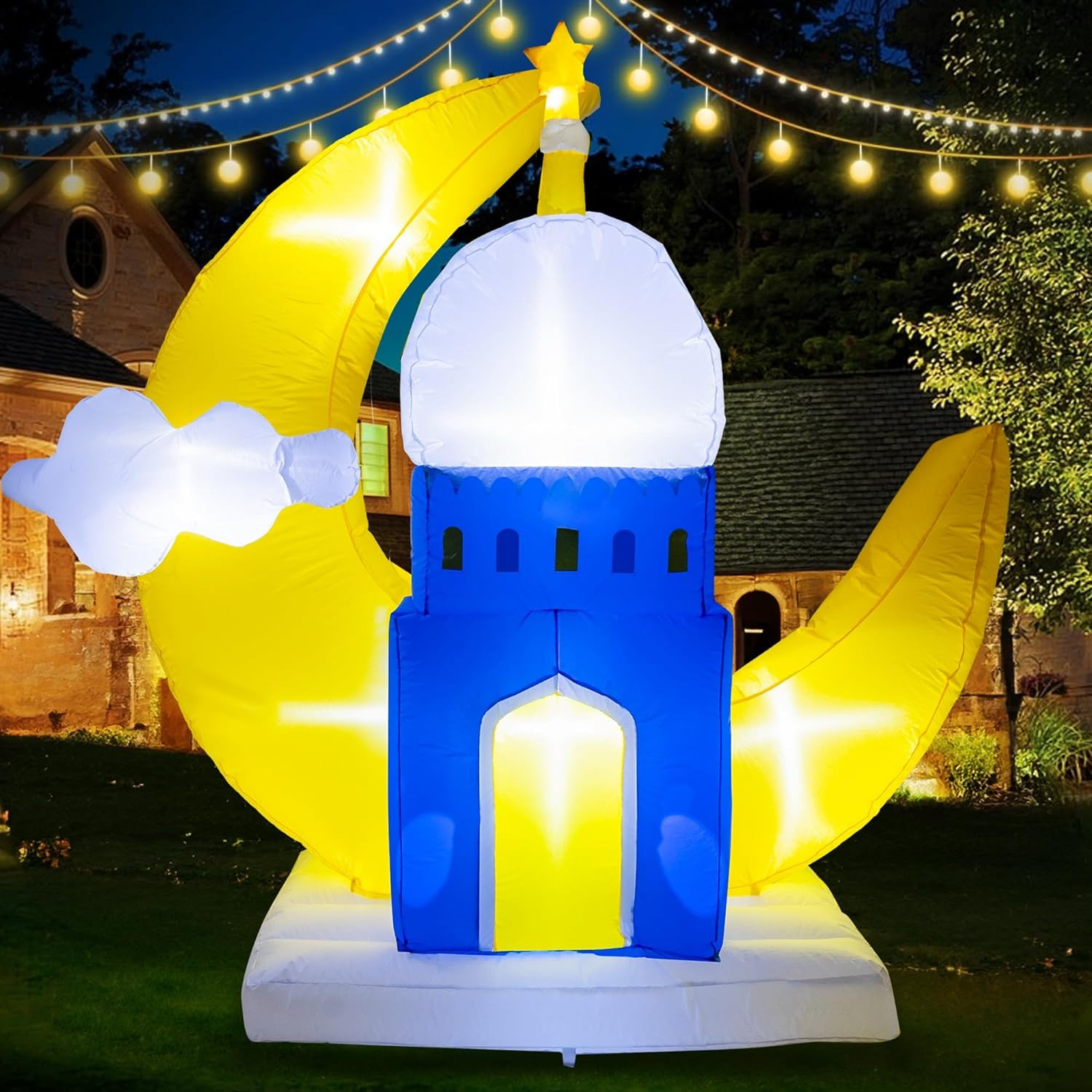 6 FT Ramadan Inflatable, Moon Castle Eid Outdoor Decorations, Blow up Muslim Hol