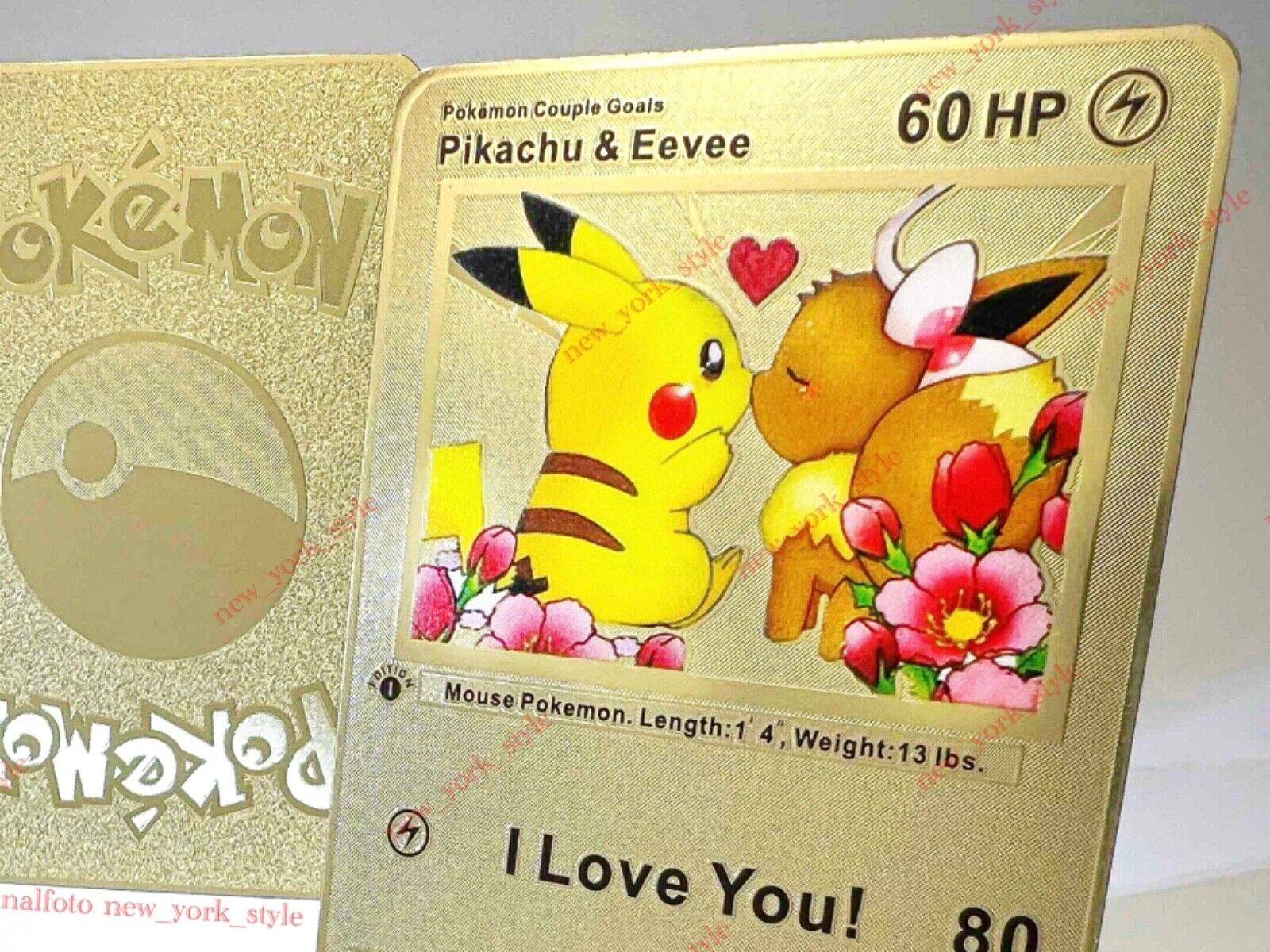 💗 'I love you' Pokemon Card A. Gilded Metal-Pikachu & Eevee (EVOLI) 💗