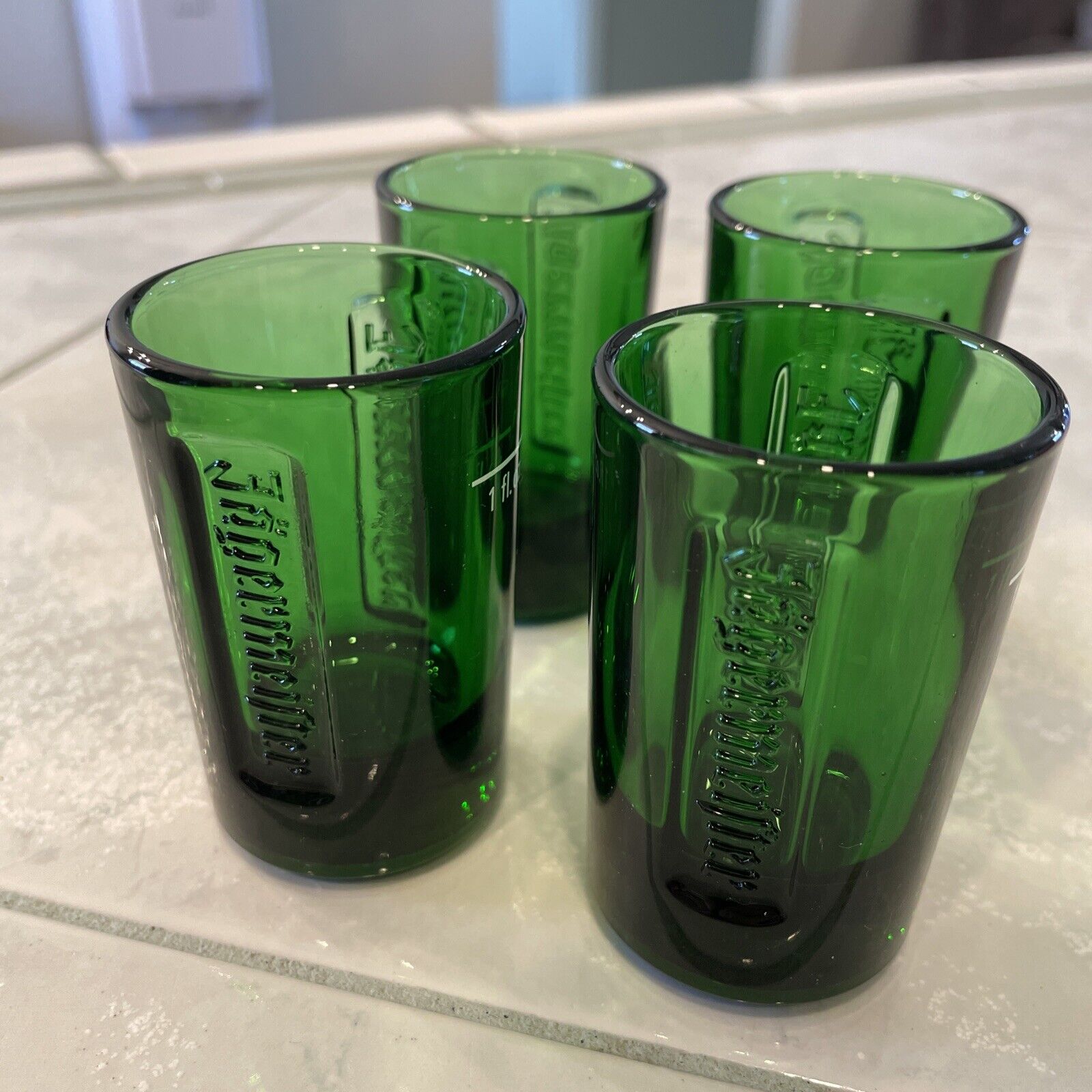 Jagermeister  1 Oz Green Shot Glasses Lot Of 4 Preowned