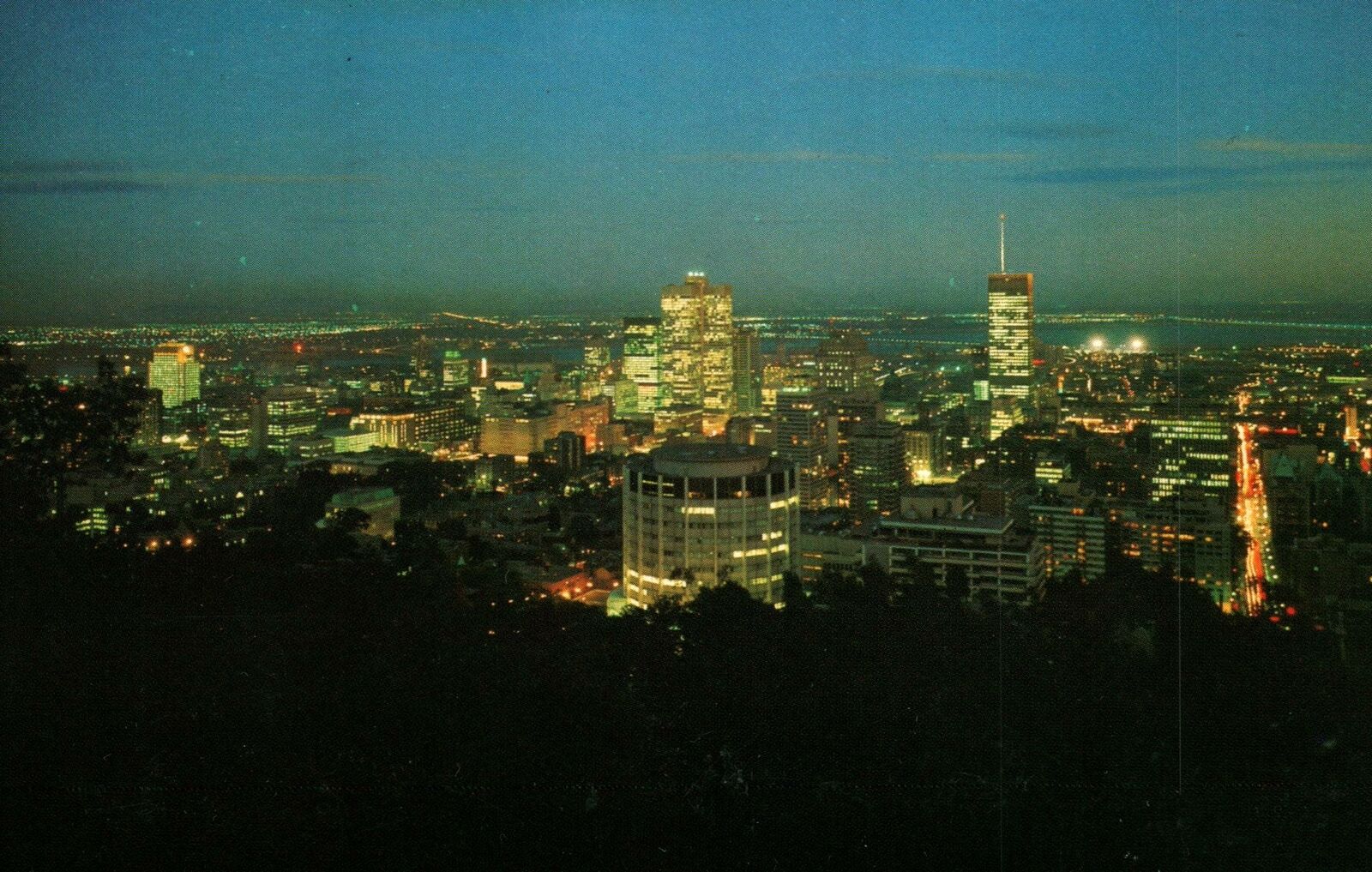 VINTAGE POSTCARD NIGHT VIEW OF MONTREAL 2nd LARGEST FRENCH-SPEAKING CITY WORLD