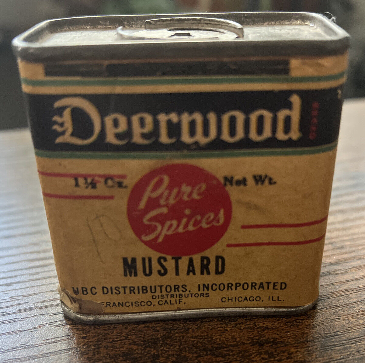 Antique Deerwood Mustard Spice Tin 1 1/2 oz UBC Distributors