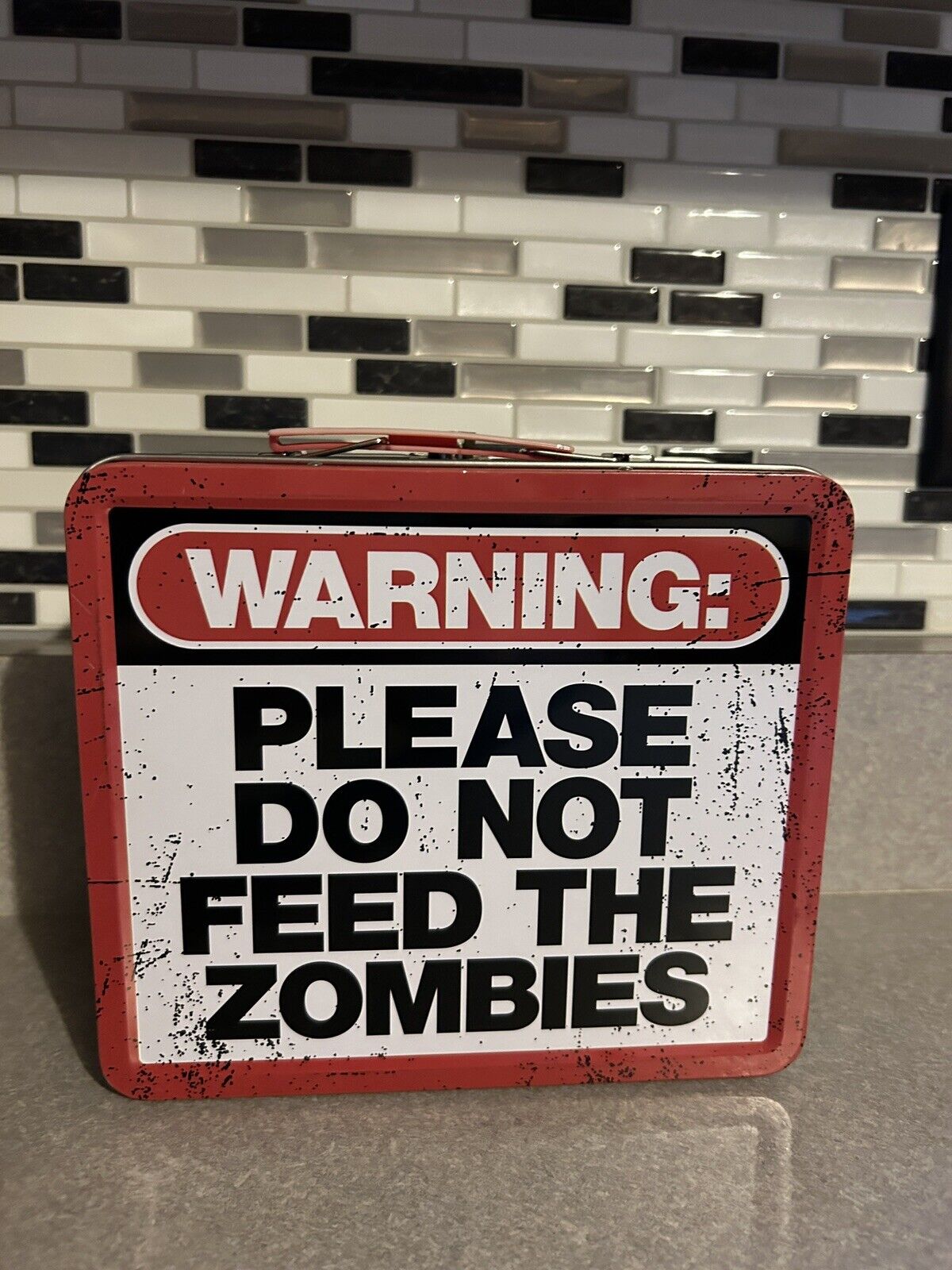 Zombie Warning Please Do Not Feed The Zombies Metal Tin Tote Lunch Box 2012