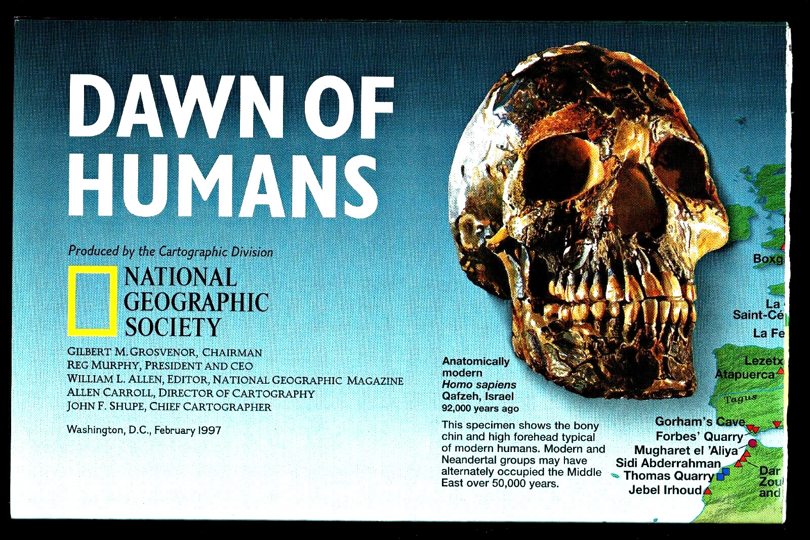 ⫸ 1997-2 February DAWN OF HUMANS National Geographic Map Evolution - A3+