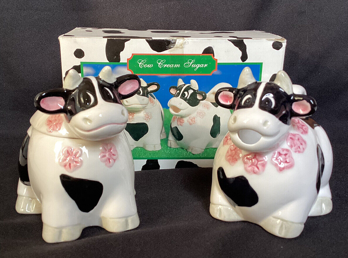 1993 Trippies Holstein Cow Porcelain Creamer and Sugar Bowl