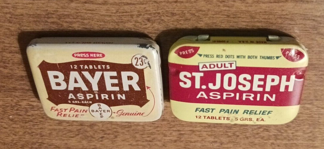 Vintage ST.Joseph Aspirin Tin Exp 10/83 & Bayer Aspirin Tin No Exp.Date Lot of 2