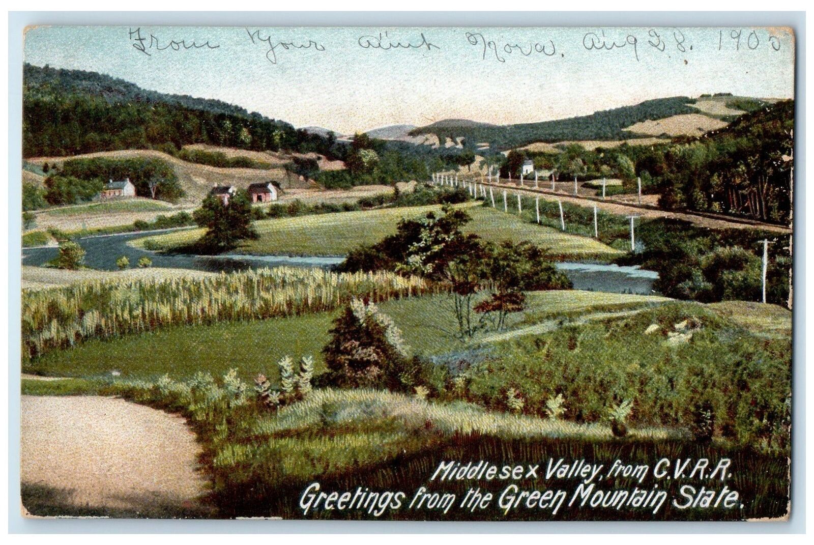 c1905 Greeting From Green Mountain State Middlesex Valley New Hampshire Postcard